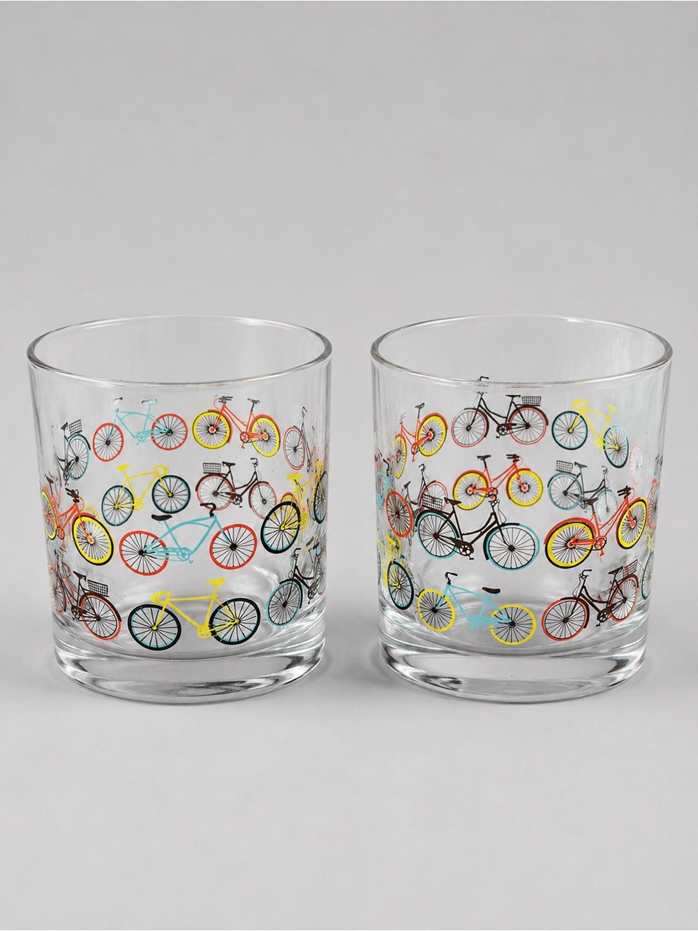 Set of 2 Bicycle Print Rocks Glasses Colorful Bike Lowball Whiskey Tumblers